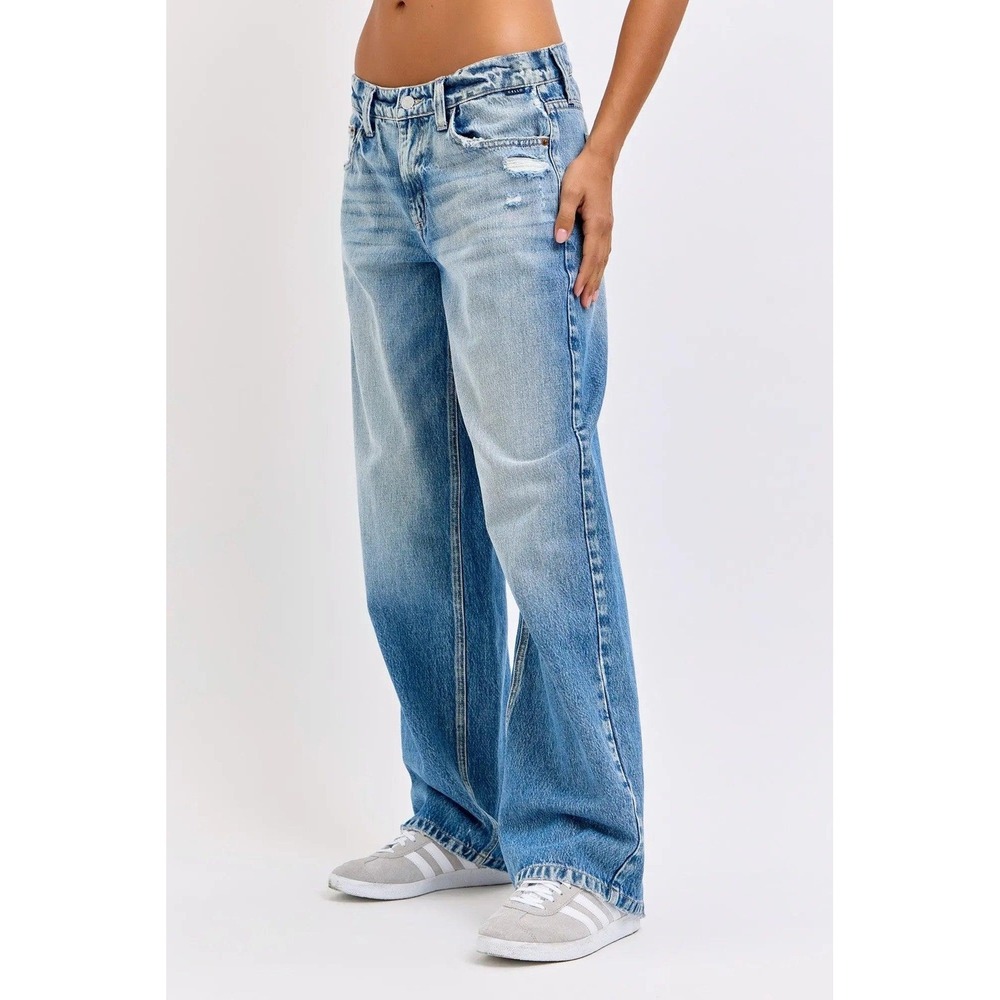 Cello 13 Jeans Low Baggy 90s Straight Wide Leg Distressed Denim Medium Wash Blue - Picture 1 of 15